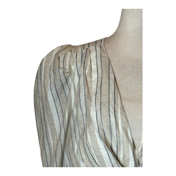 Ronny Kobo Dress Women Large Ivory Tan Striped Linen Blend Puff Sleeve Joslyn - Picture 6 of 15